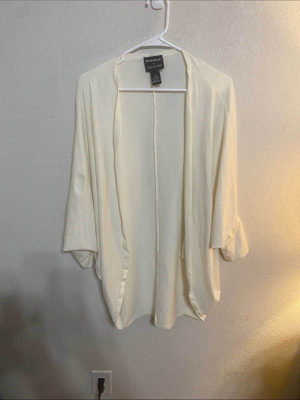 Wonderlust for Layers by Lizden Open-Front Cream Draped Jacket